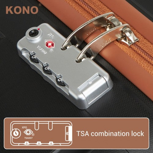 Kono 20/24/28 inch PP Modern Scratch-Resistant Suitcase Set with TSA Lock & Stylish Brown Accents