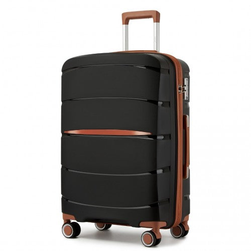 Kono 20/24/28 inch PP Modern Scratch-Resistant Suitcase Set with TSA Lock & Stylish Brown Accents