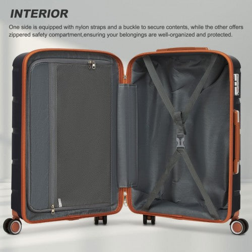 Kono 20/24/28 inch PP Modern Scratch-Resistant Suitcase Set with TSA Lock & Stylish Brown Accents