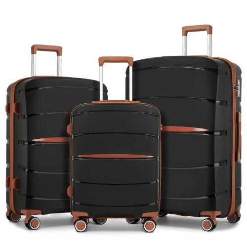 Kono 20/24/28 inch PP Modern Scratch-Resistant Suitcase Set with TSA Lock & Stylish Brown Accents