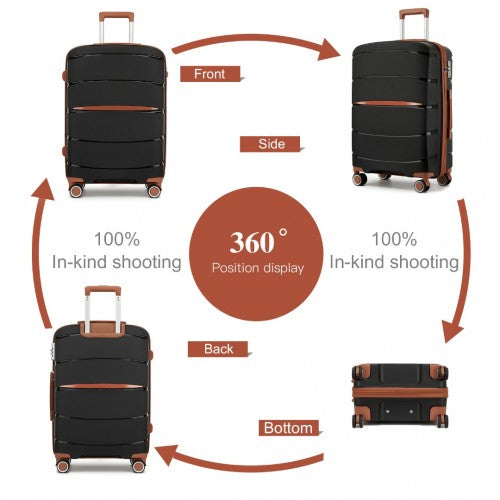 Kono 20/24/28 inch PP Modern Scratch-Resistant Suitcase Set with TSA Lock & Stylish Brown Accents