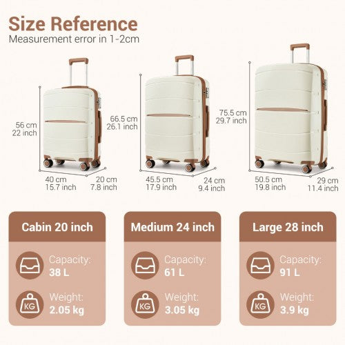 Kono 20/24/28 inch PP Modern Scratch-Resistant Suitcase Set with TSA Lock & Stylish Brown Accents