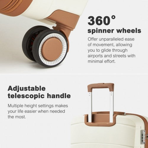 Kono 20/24/28 inch PP Modern Scratch-Resistant Suitcase Set with TSA Lock & Stylish Brown Accents