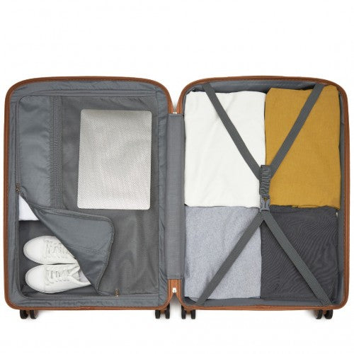 Kono 20/24/28 inch PP Modern Scratch-Resistant Suitcase Set with TSA Lock & Stylish Brown Accents
