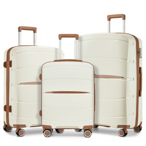 Kono 20/24/28 inch PP Modern Scratch-Resistant Suitcase Set with TSA Lock & Stylish Brown Accents