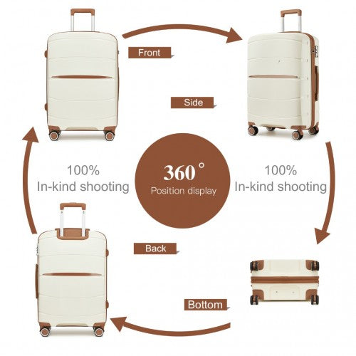 Kono 20/24/28 inch PP Modern Scratch-Resistant Suitcase Set with TSA Lock & Stylish Brown Accents
