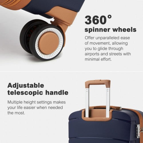 Kono 20/24/28 inch PP Modern Scratch-Resistant Suitcase Set with TSA Lock & Stylish Brown Accents