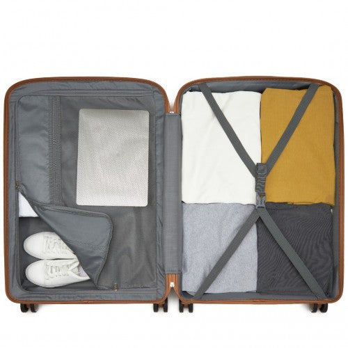 Kono 20/24/28 inch PP Modern Scratch-Resistant Suitcase Set with TSA Lock & Stylish Brown Accents