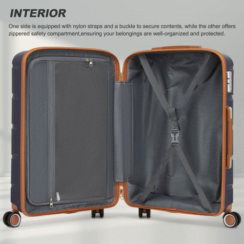 Kono 20/24/28 inch PP Modern Scratch-Resistant Suitcase Set with TSA Lock & Stylish Brown Accents