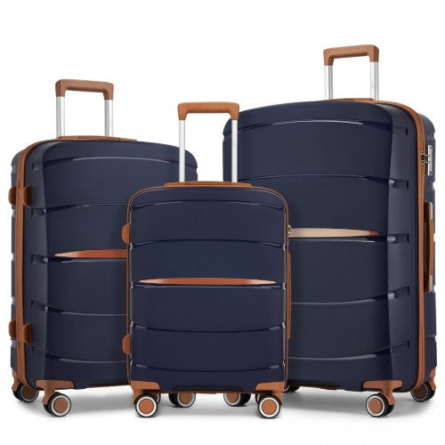 Kono 20/24/28 inch PP Modern Scratch-Resistant Suitcase Set with TSA Lock & Stylish Brown Accents
