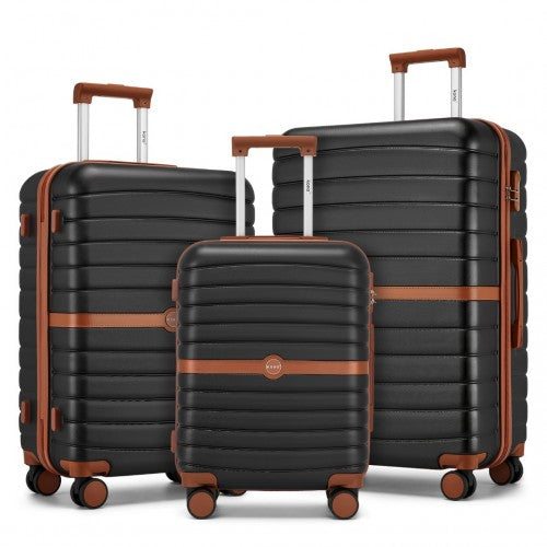 Kono ABS+PC Striped Design with Colour-Block Details 3-Piece Hardshell Luggage Set with Spinner Wheels