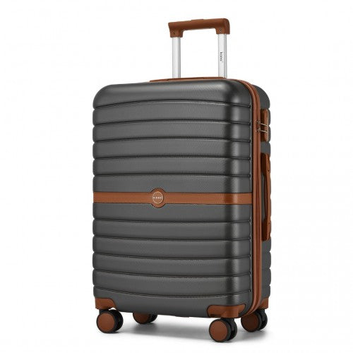Kono ABS+PC 24-Inch Striped Design with Colour-Block Details Medium Suitcase with Spinner Silent Wheels