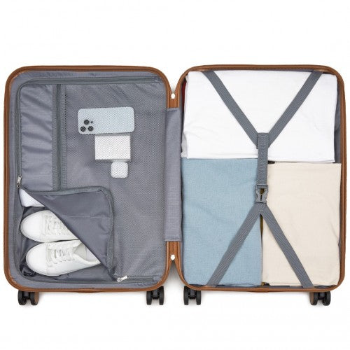 Kono ABS+PC 24-Inch Striped Design with Colour-Block Details Medium Suitcase with Spinner Silent Wheels