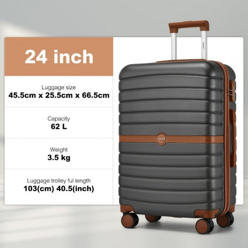 Kono ABS+PC 24-Inch Striped Design with Colour-Block Details Medium Suitcase with Spinner Silent Wheels