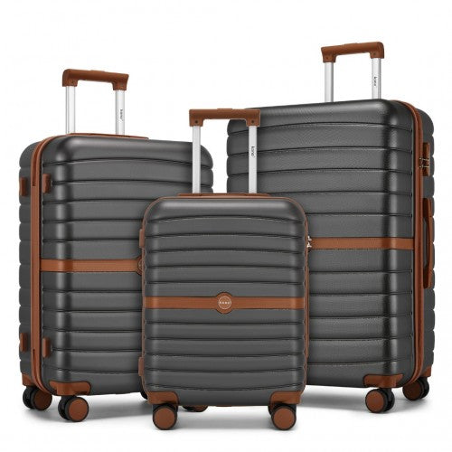 Kono ABS+PC Striped Design with Colour-Block Details 3-Piece Hardshell Luggage Set with Spinner Wheels