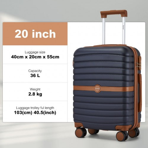 Kono ABS+PC 20-Inch Striped Design with Colour-Block Details Carry-On Cabin Suitcase with Silent Spinner Wheels