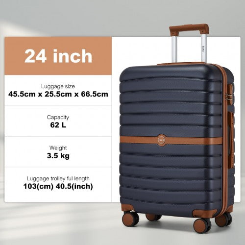 Kono ABS+PC 24-Inch Striped Design with Colour-Block Details Medium Suitcase with Spinner Silent Wheels