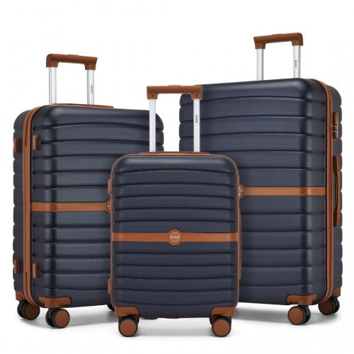 Kono ABS+PC Striped Design with Colour-Block Details 3-Piece Hardshell Luggage Set with Spinner Wheels