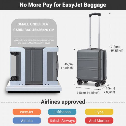 Kono 16 Inch ABS Hard Shell Under-Seat Cabin Suitcase with Spinner Wheels