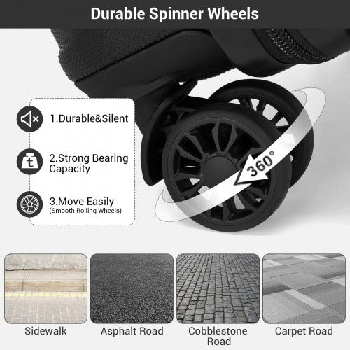 Kono 16 Inch ABS Hard Shell Under-Seat Cabin Suitcase with Spinner Wheels