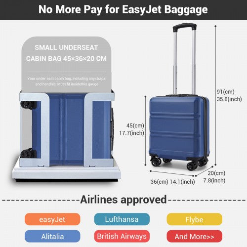 Kono 16 Inch ABS Hard Shell Under-Seat Cabin Suitcase with Spinner Wheels