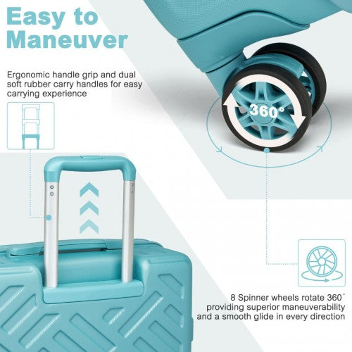 Supercase 20 Inch Sleek Geometric Pattern Hard Shell ABS+PC Cabin Carry-On Suitcase with TSA Lock - Blue