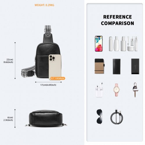 Miss Lulu Convertible PU Leather Multi-wear Chest Bag - Black