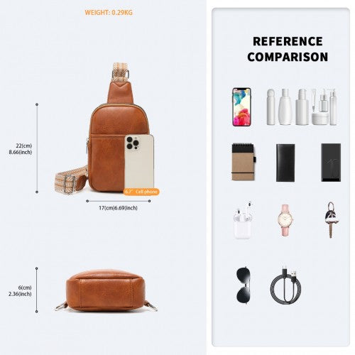 Miss Lulu Convertible PU Leather Multi-wear Chest Bag - Brown