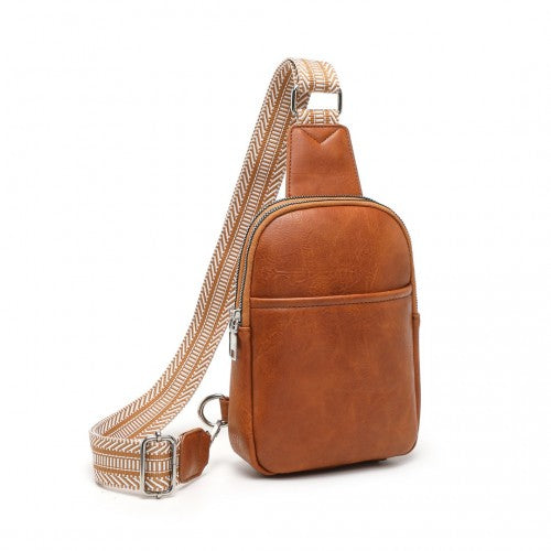 Miss Lulu Convertible PU Leather Multi-wear Chest Bag - Brown