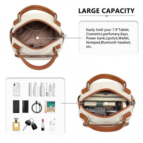 Miss Lulu Bowler Style Shoulder Bag - Beige And Brown