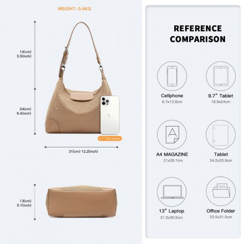 Miss Lulu Lightweight Chic Mesh Casual Shoulder Bag With Protective PU Accents - Khaki