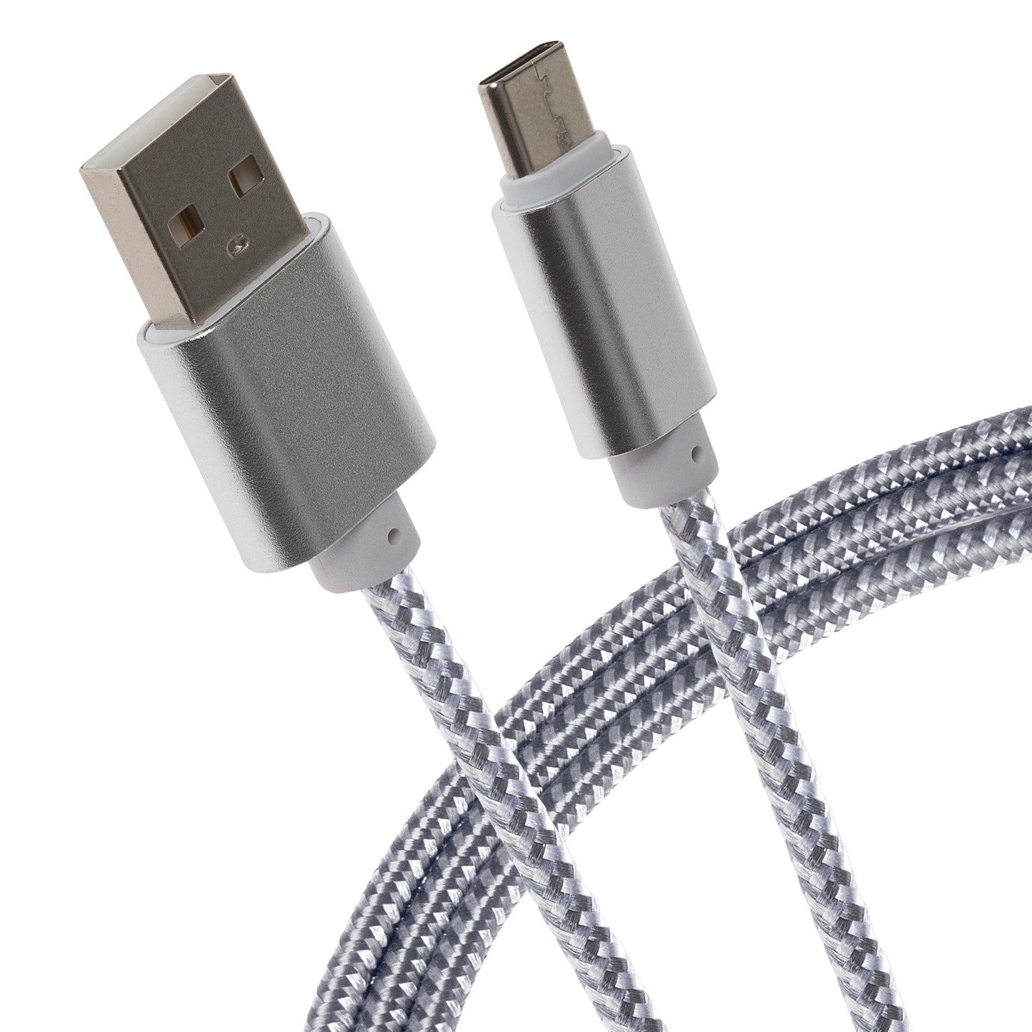 Maplin USB-C to USB-A Braided Cable - Silver, 3m