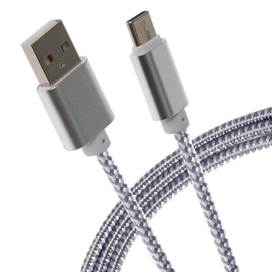 Maplin USB-C to USB-A Braided Cable - Silver, 3m