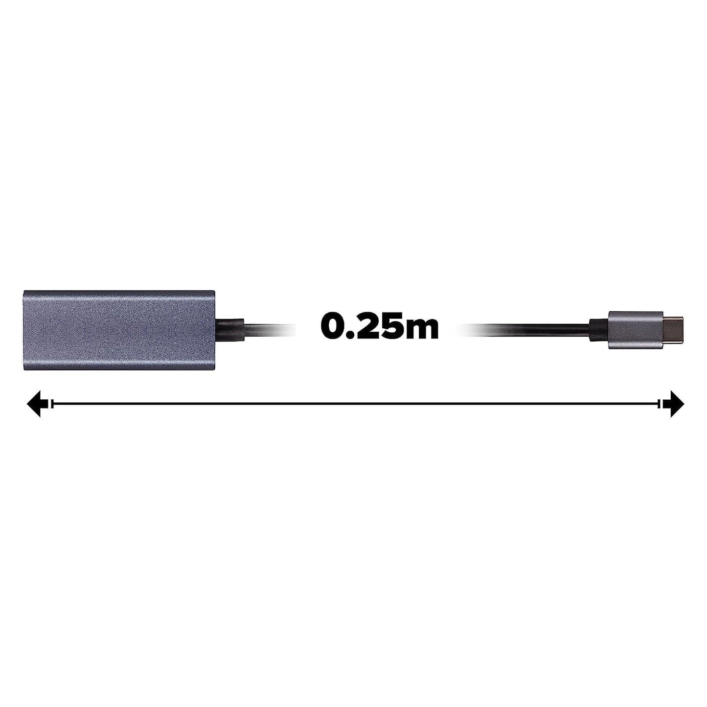 Maplin USB-C to Gigabit RJ45 Ethernet Network LAN Adapter - Black, 0.25m