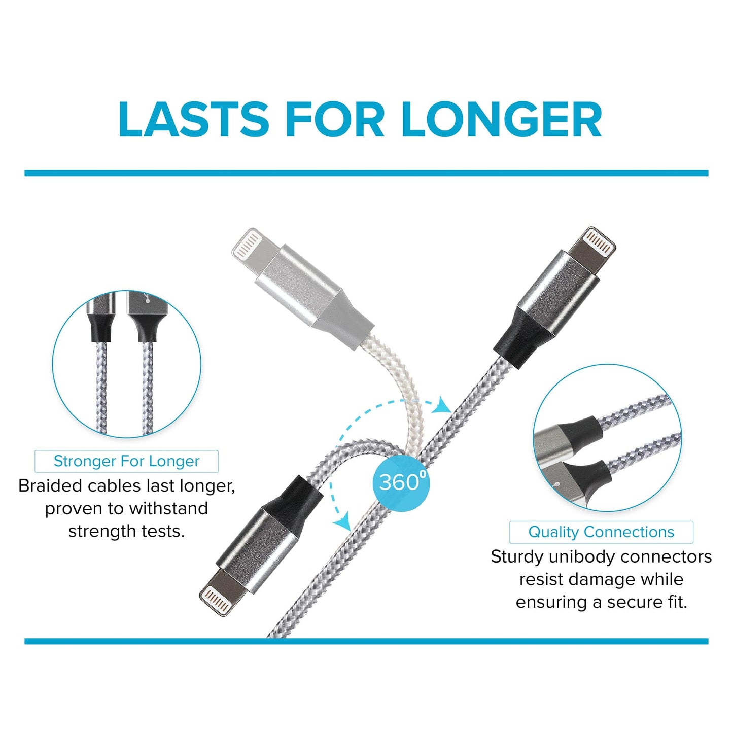 Maplin Lightning to USB-C Braided 20W High Speed Cable - Silver, 1m
