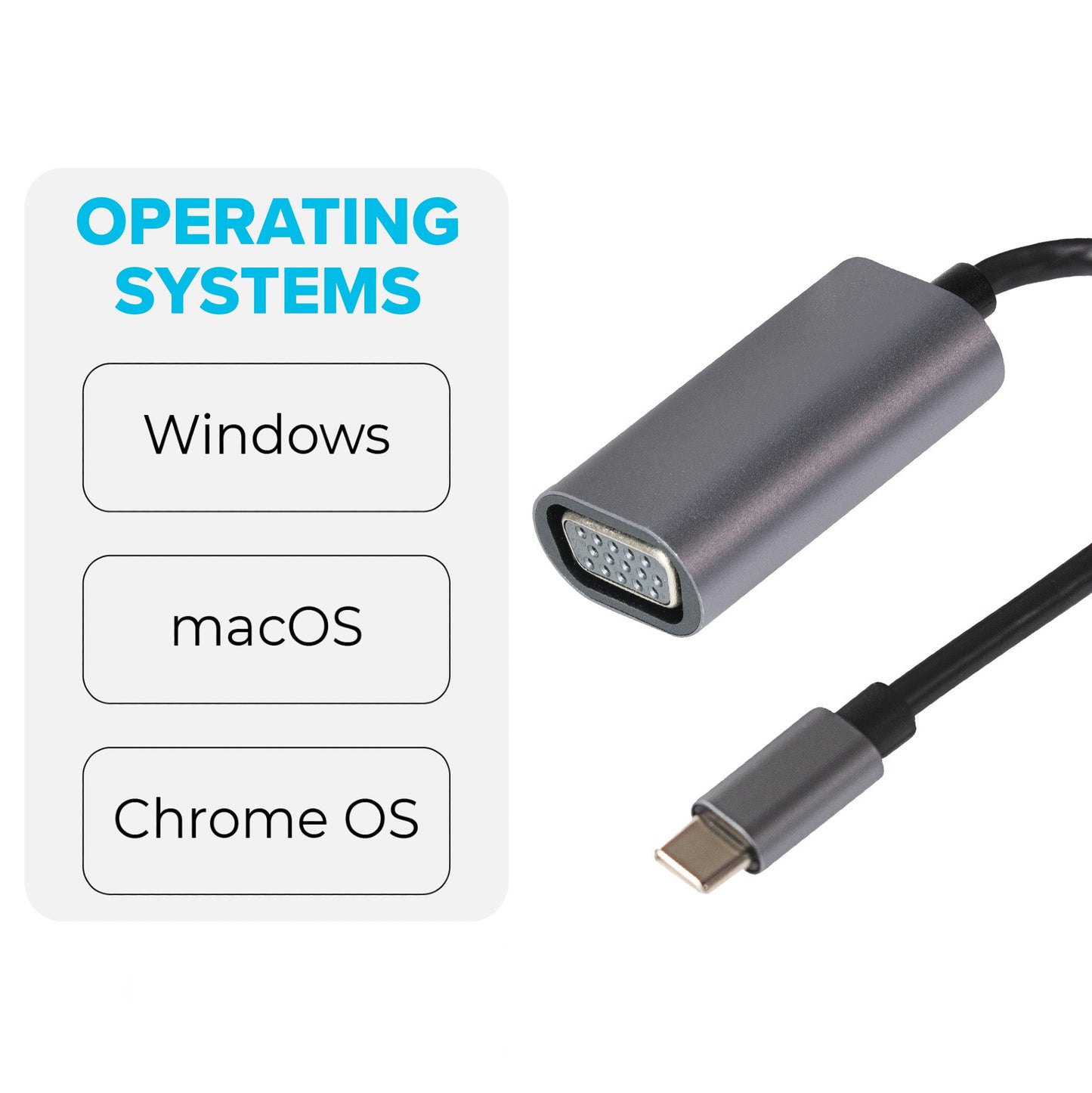 Maplin USB-C to VGA Female Connector Full HD @60Hz Adapter - Silver, 16cm