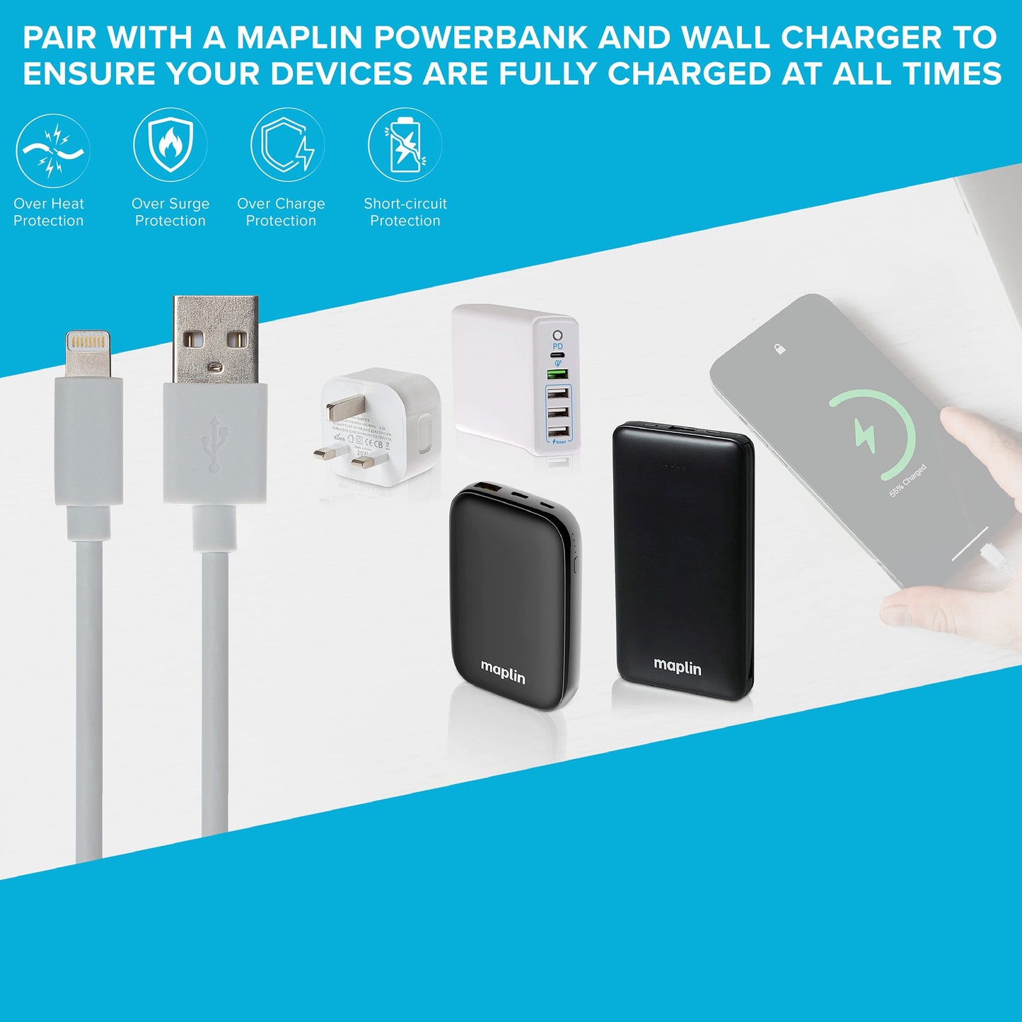 Maplin Lightning Connector to USB-A Charging Cable - White