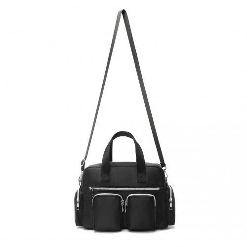 Kono Versatile Multi-Pocket Travel Bag with Adjustable Detachable Strap - Black