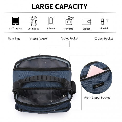 Kono Durable Men's Crossbody Shoulder Bag with Multiple Pockets - Messenger Bag - Navy