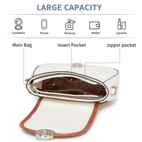 Miss Lulu Women’s PU Leather Ethnic Style Crossbody Bag with Corduroy Flap and Adjustable Strap - Blue and Beige