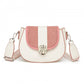 Miss Lulu Women’s PU Leather Ethnic Style Crossbody Bag with Corduroy Flap and Adjustable Strap - Pink and Beige