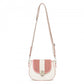 Miss Lulu Women’s PU Leather Ethnic Style Crossbody Bag with Corduroy Flap and Adjustable Strap - Pink and Beige
