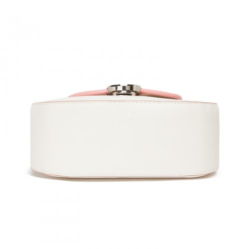 Miss Lulu Women’s PU Leather Ethnic Style Crossbody Bag with Corduroy Flap and Adjustable Strap - Pink and Beige