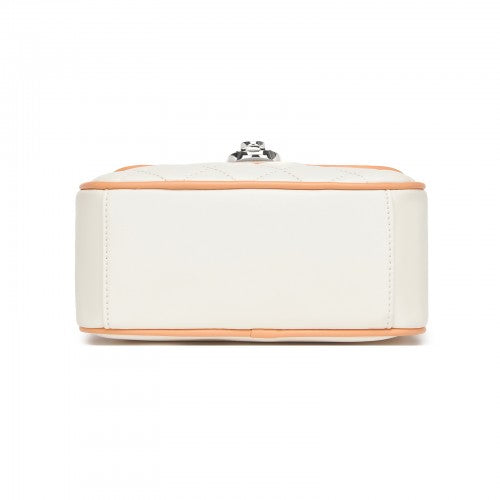 Miss Lulu Practical Quilted PU Leather Crossbody Handbag with Secure Lock and Everyday Storage - Beige