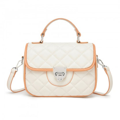 Miss Lulu Practical Quilted PU Leather Crossbody Handbag with Secure Lock and Everyday Storage - Beige