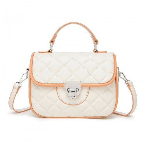 Miss Lulu Practical Quilted PU Leather Crossbody Handbag with Secure Lock and Everyday Storage - Beige