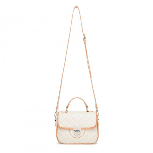Miss Lulu Practical Quilted PU Leather Crossbody Handbag with Secure Lock and Everyday Storage - Beige