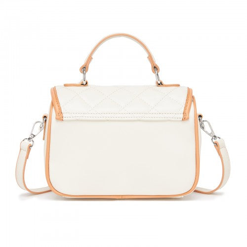 Miss Lulu Practical Quilted PU Leather Crossbody Handbag with Secure Lock and Everyday Storage - Beige