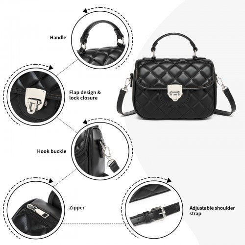 Miss Lulu Practical Quilted PU Leather Crossbody Handbag with Secure Lock and Everyday Storage