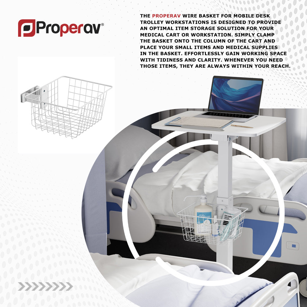 ProperAV Wire Basket for Mobile Desk Trolley Workstations
